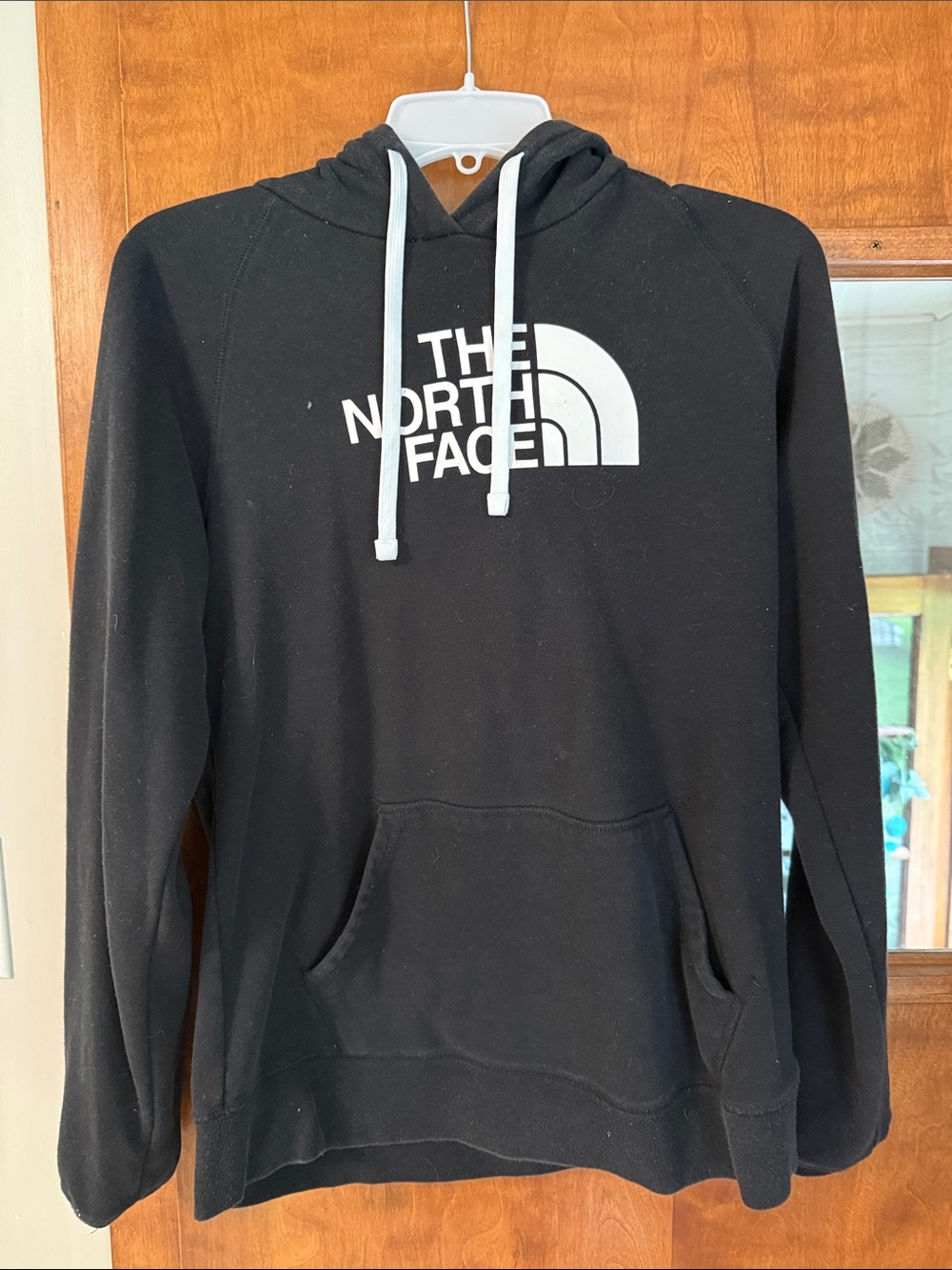 The North Face Black Crewneck Logo Hoodie with White Drawstrings